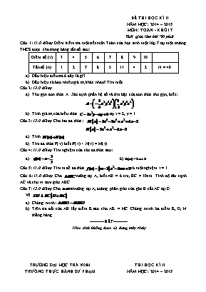 Đề thi học kì II môn Toán Lớp 7 - Năm học 2014-2015 - Đại học Trà Vinh (Có đáp án)